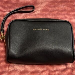 Michael Kors Black Wristlet with Gold Accents